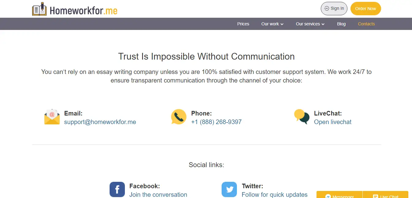 HomeworkForMe Customer Support