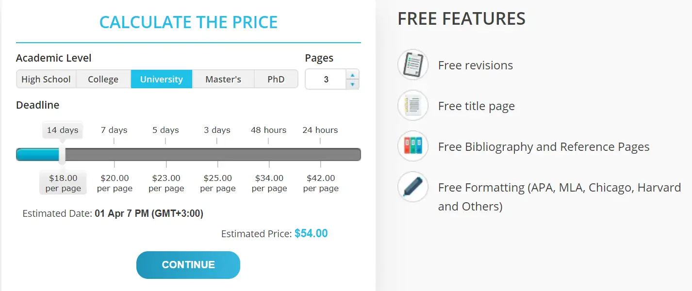 EssayOneDay price calculator