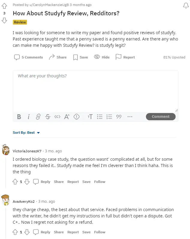 Studyfy Reviews on Reddit