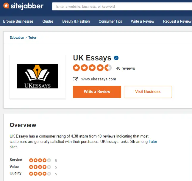 UKEssays reviews on SiteJabber