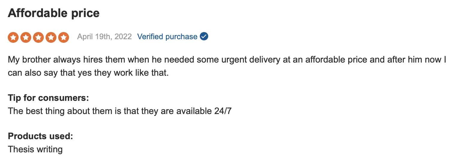 AcademicPaperPros positive review on Sitejabber