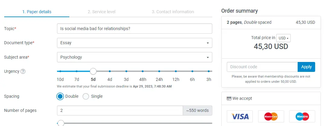 PaperWritingPro order form