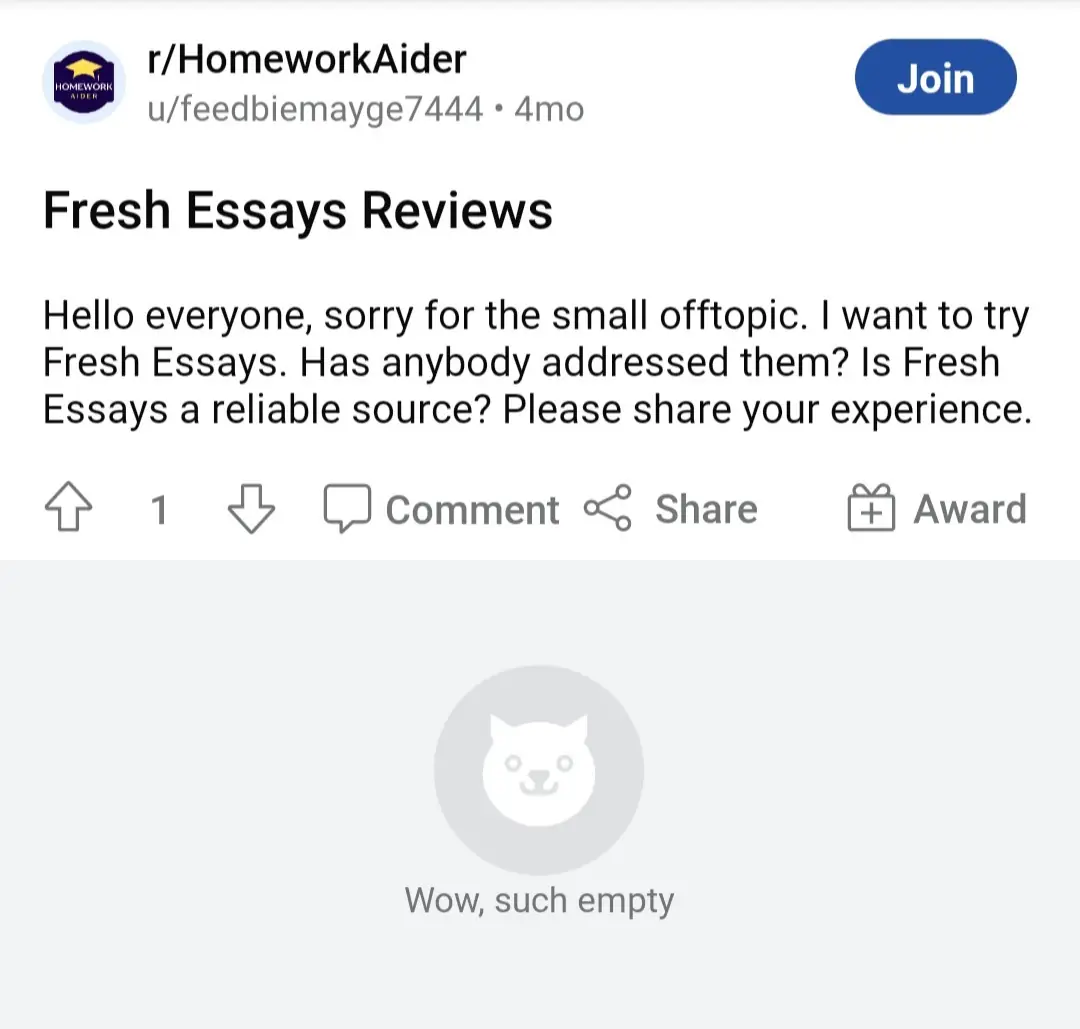 FreshEssays question on Reddit