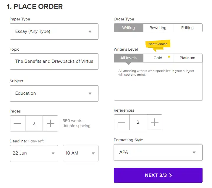 EssayEdge order form