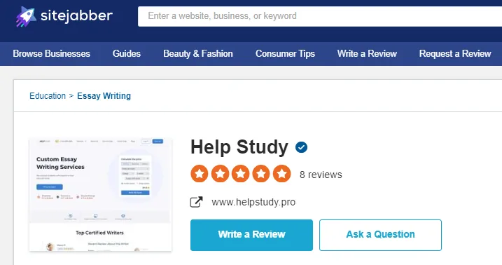 Helpstudy reviews on Sitejabber