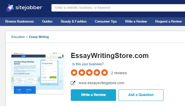 EssayWritingStore review on Sitejabber