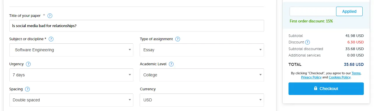 EssayWritingStore order form