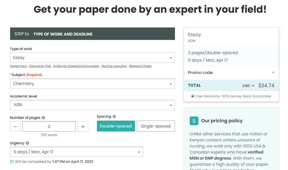 NursingPaper order form
