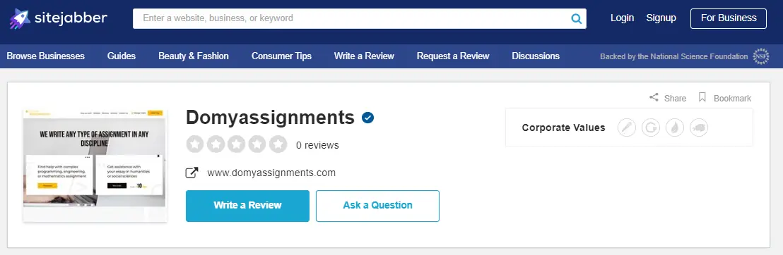 Domyassignments review on Sitejabber