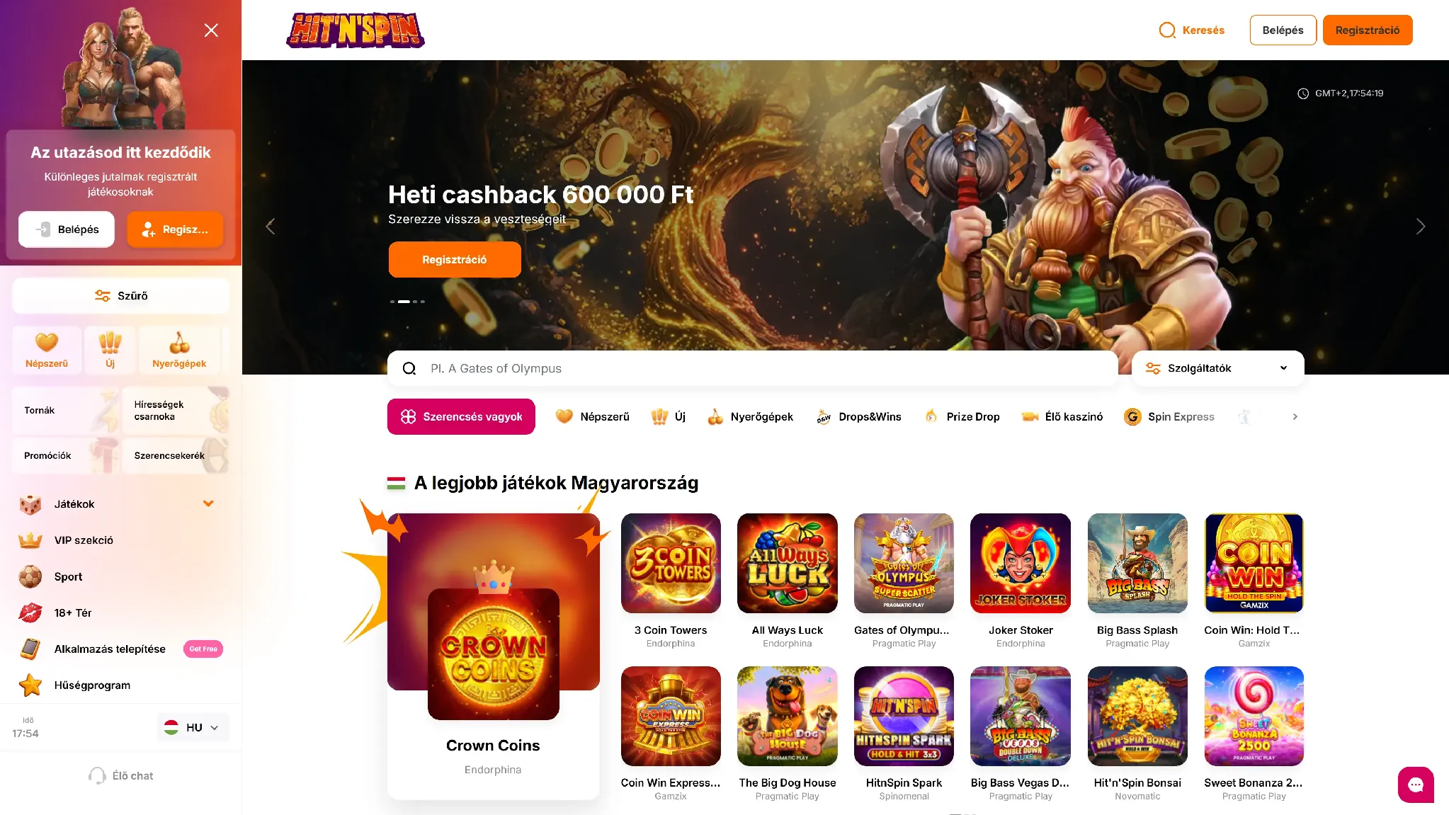 A HitNSpin Kaszinó weboldala A HitNSpin Kaszinó weboldala