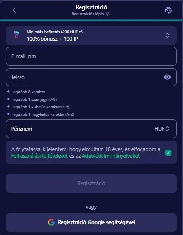 BetMatch regisztr&aacute;ci&oacute;