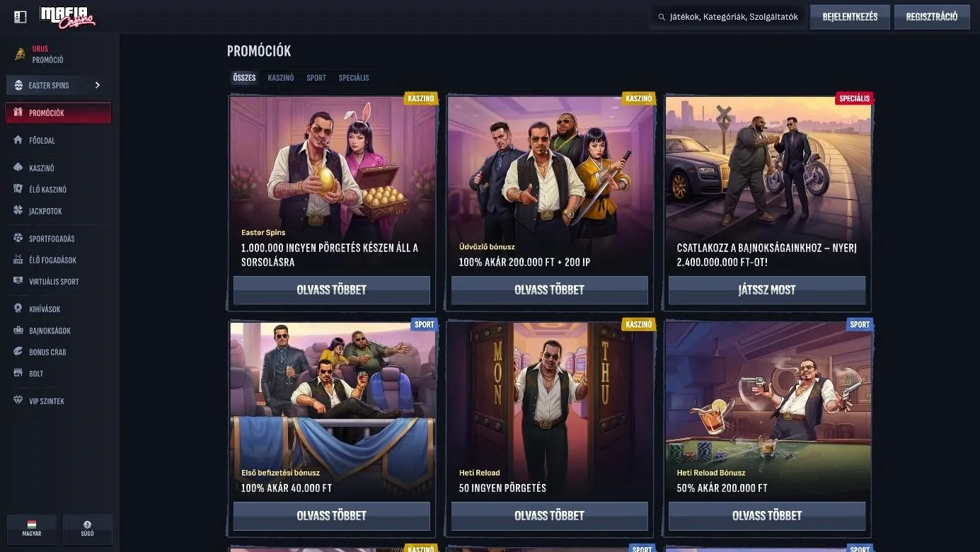 B&oacute;nuszok a Mafia Casino-ban