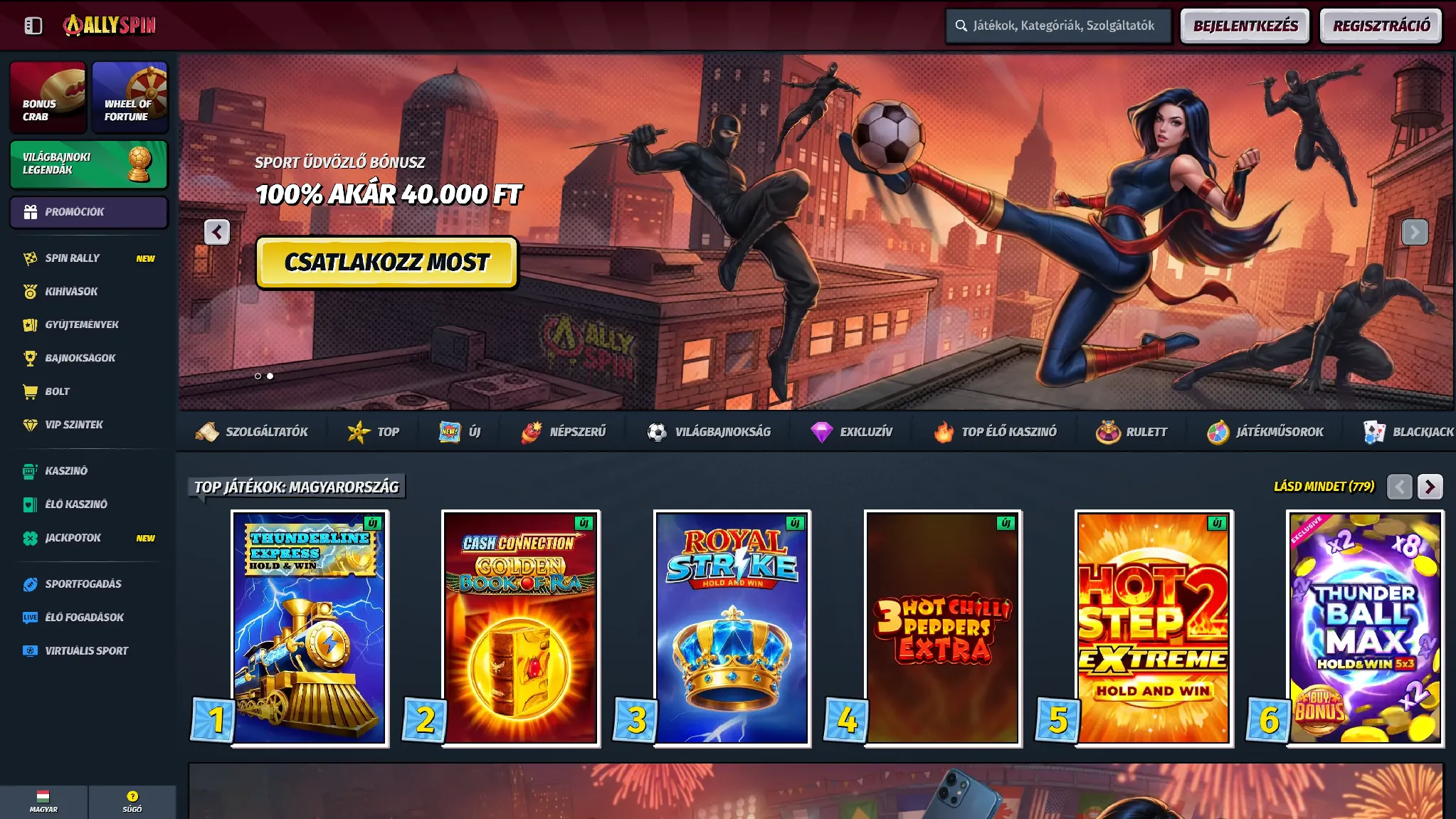 Az Allyspin Casino főoldala Az Allyspin Casino főoldala