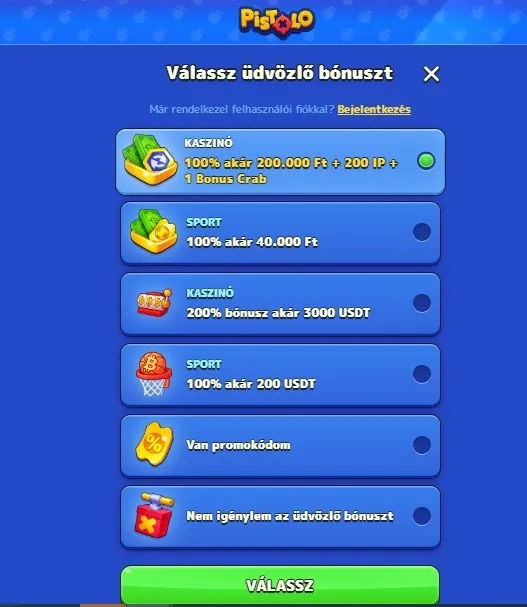 regisztrációs folyamat, bónusz regisztrációs folyamat, bónusz