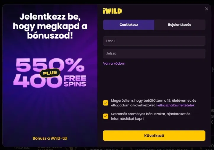 iWild honlap - Regisztrációs űrlap iWild honlap - Regisztrációs űrlap