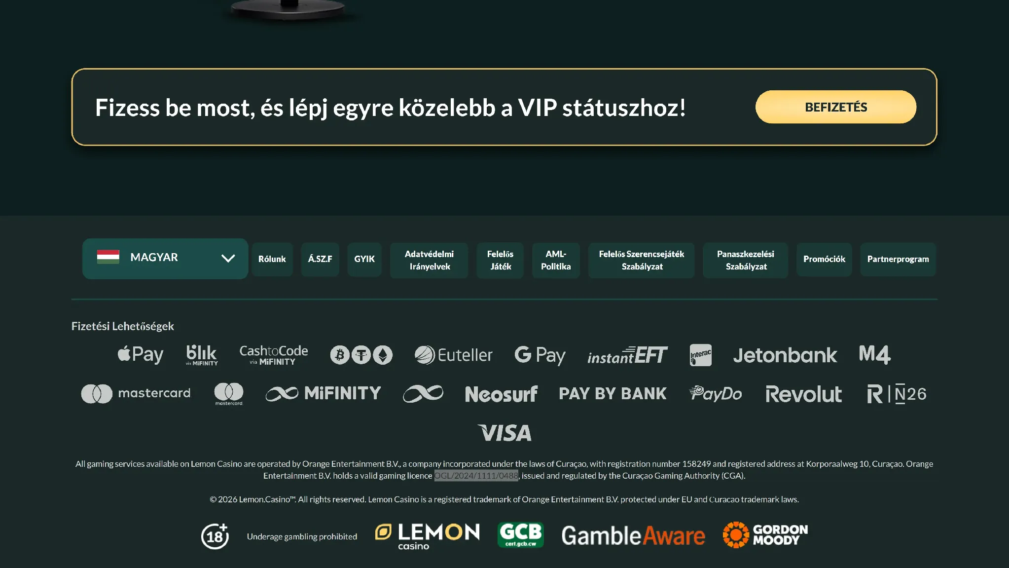 A Lemon Kaszinó engedélye A Lemon Kaszinó engedélye