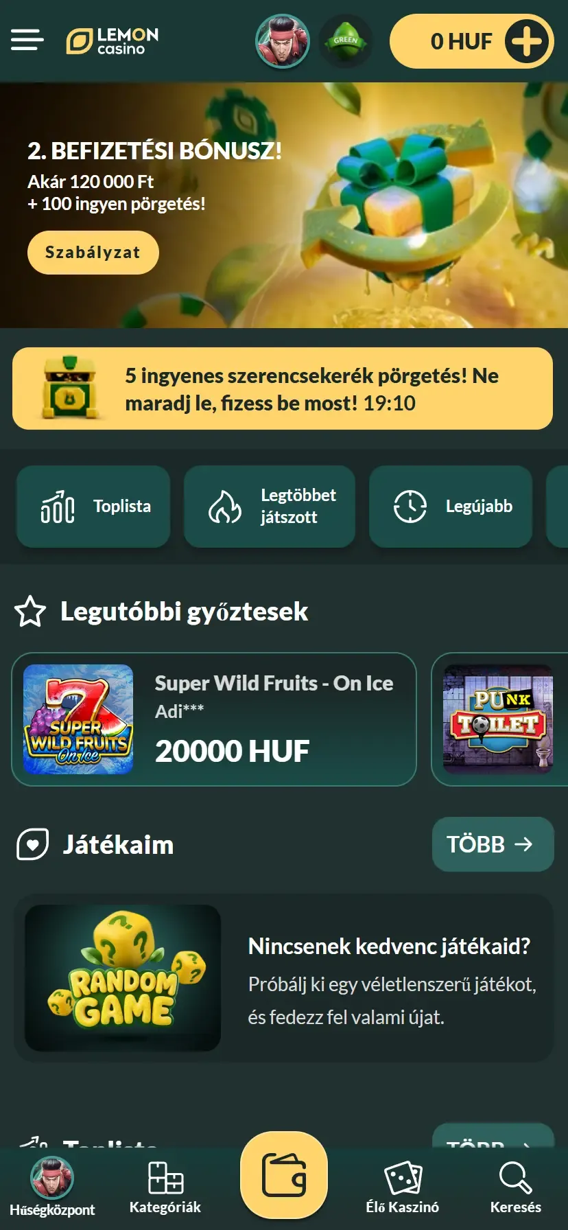 A Lemon Kaszinó mobil felülete A Lemon Kaszinó mobil felülete