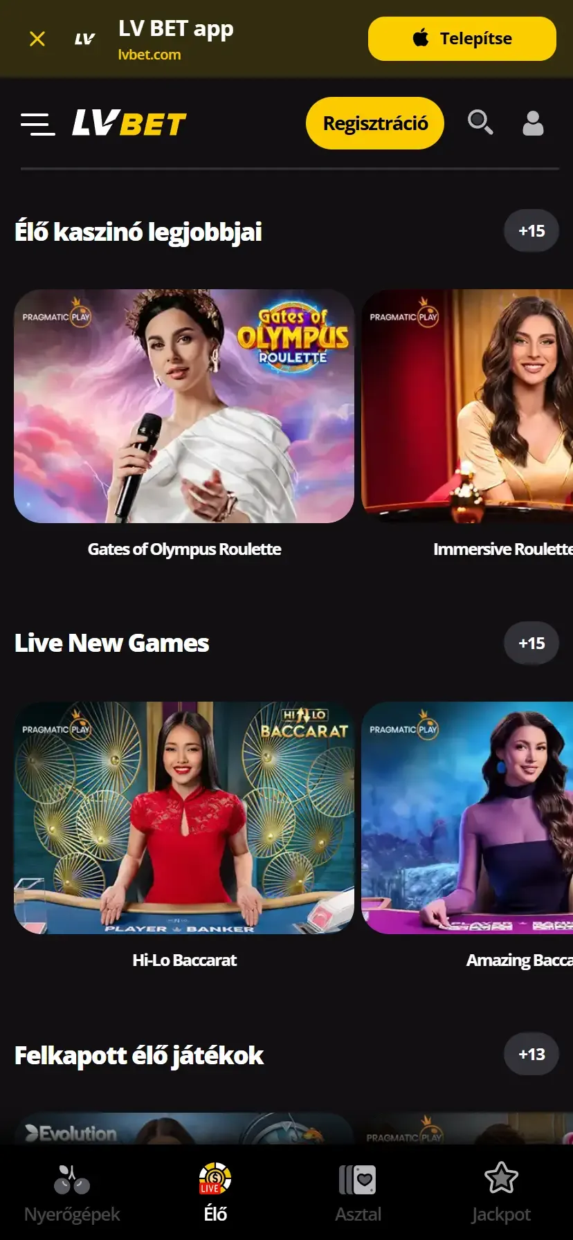 Az LVBet Casino mobil felülete Az LVBet Casino mobil felülete