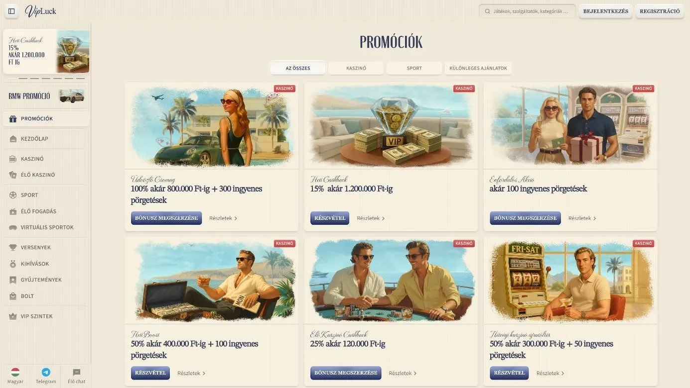 VipLuck Kaszin&oacute; b&oacute;nuszok &eacute;s prom&oacute;k