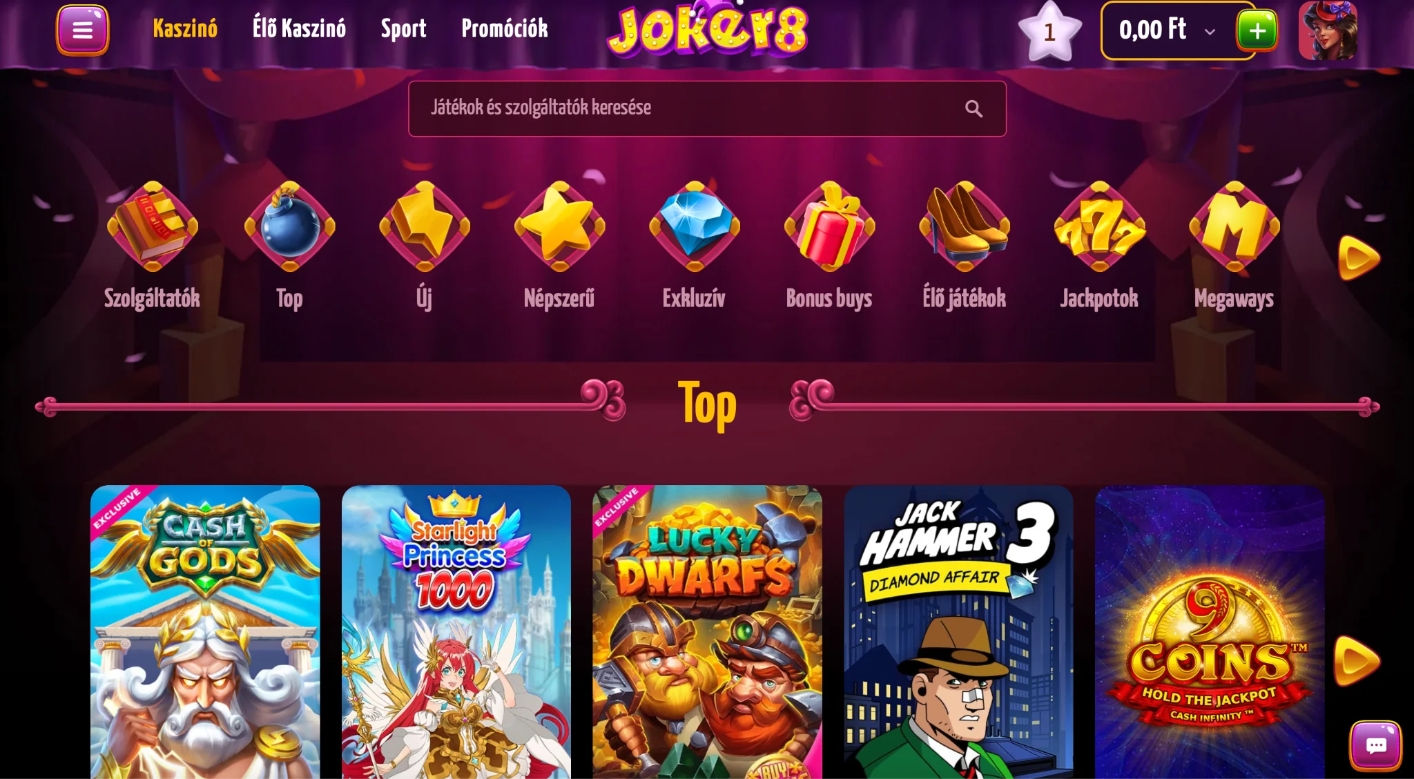 A Joker8 Kaszinó Játékok Választéka