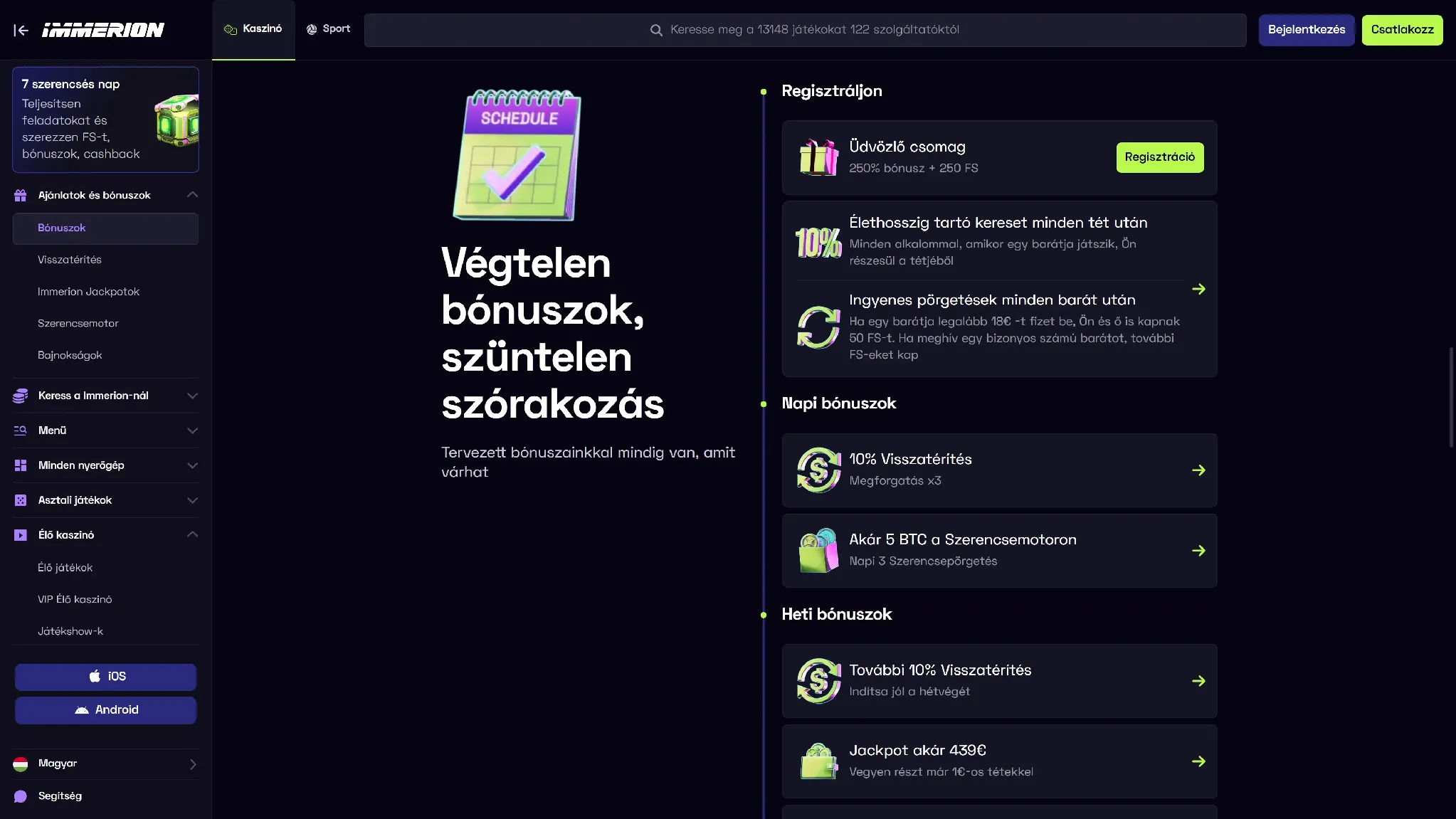 Az Immerion Kaszinó hűségprogramja