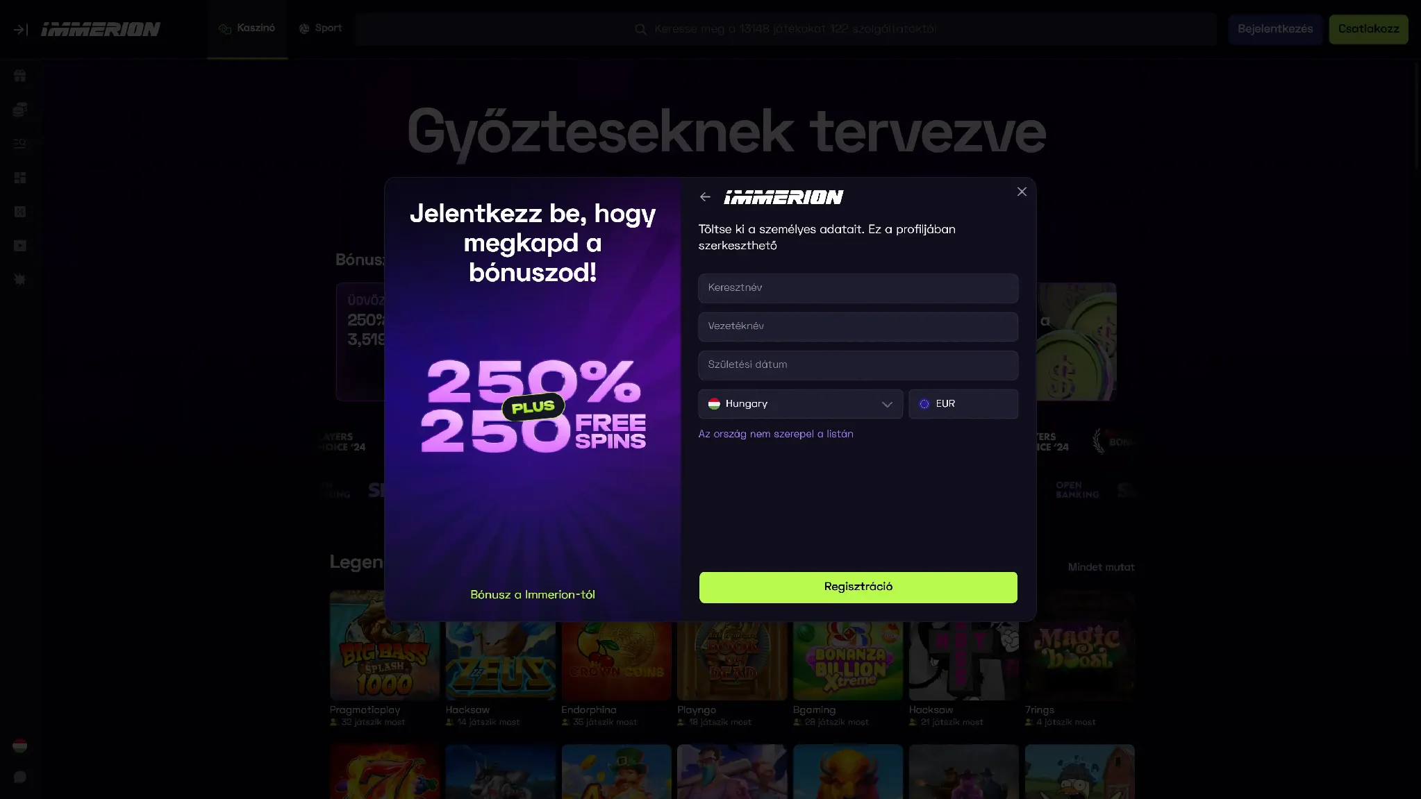Az Immerion Kaszinó regisztráció harmadik lépése