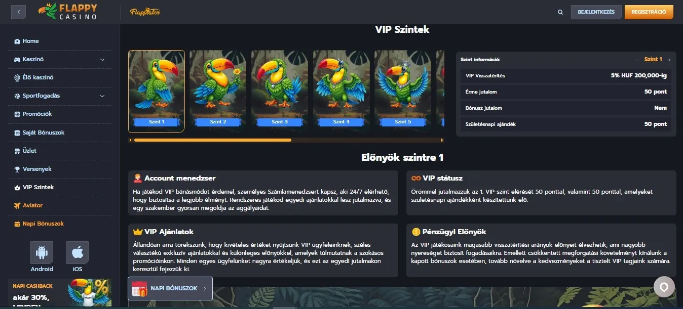 Flappy Vip szintek