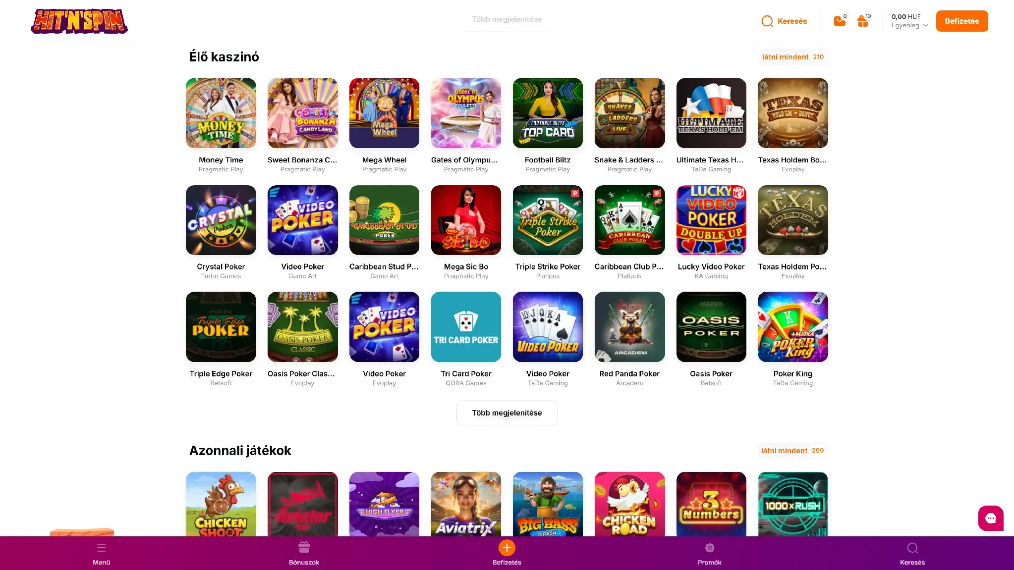 A HitNSpin Casino felülete A HitNSpin Casino felülete