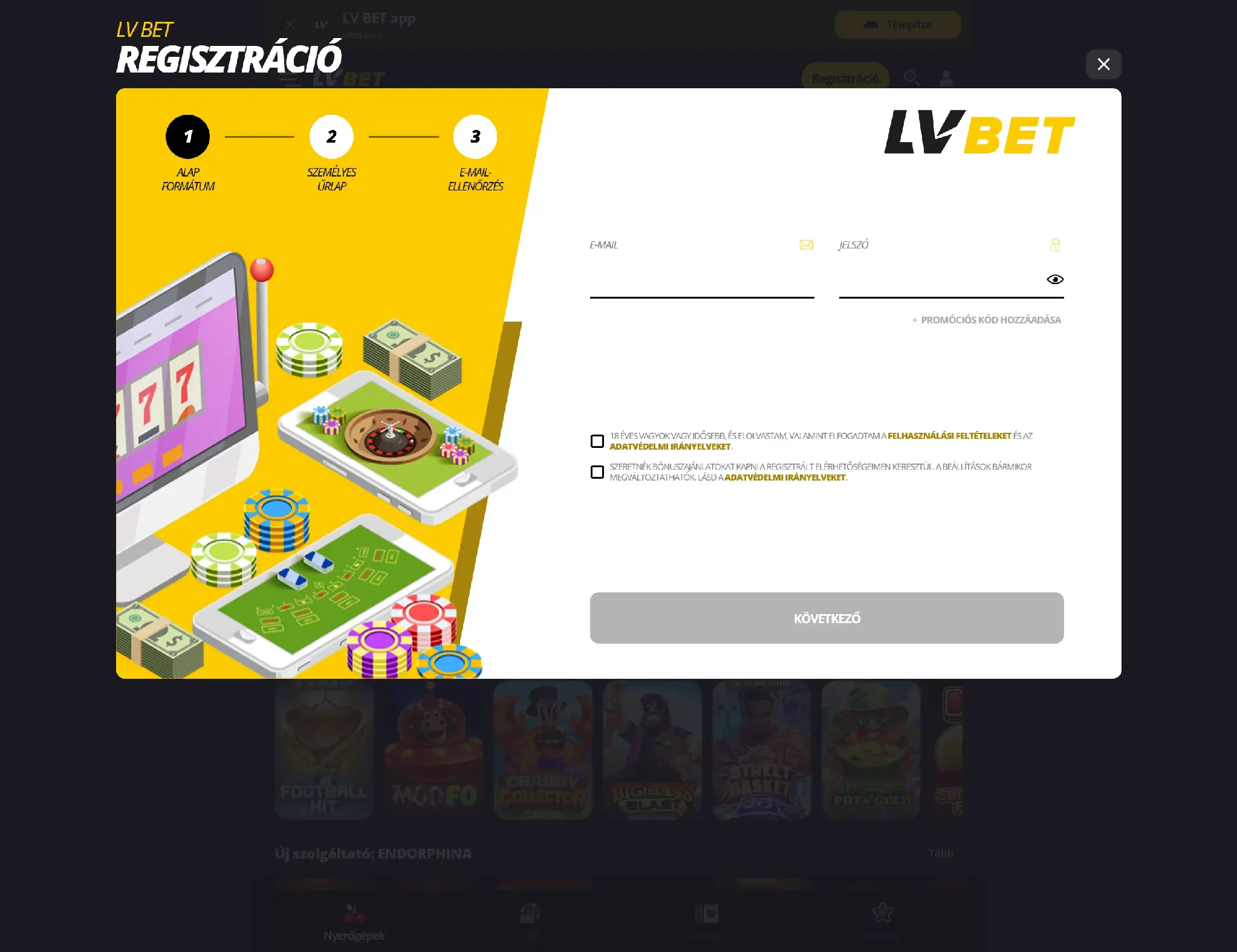 Az LVBet Kaszinó regisztráció második lépése Az LVBet Kaszinó regisztráció második lépése