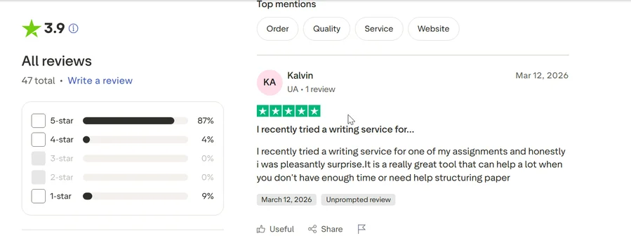 EssayMarket rating on Trustpilot