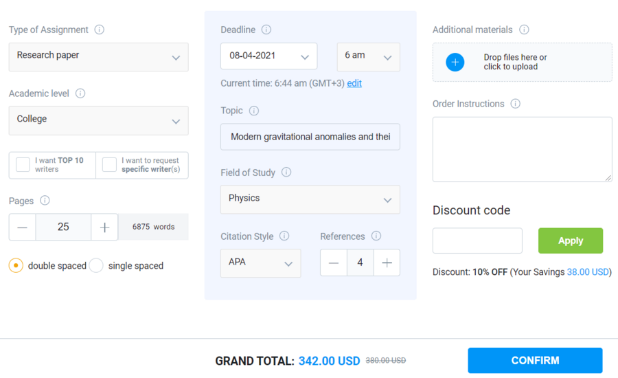 WiseEssays order form