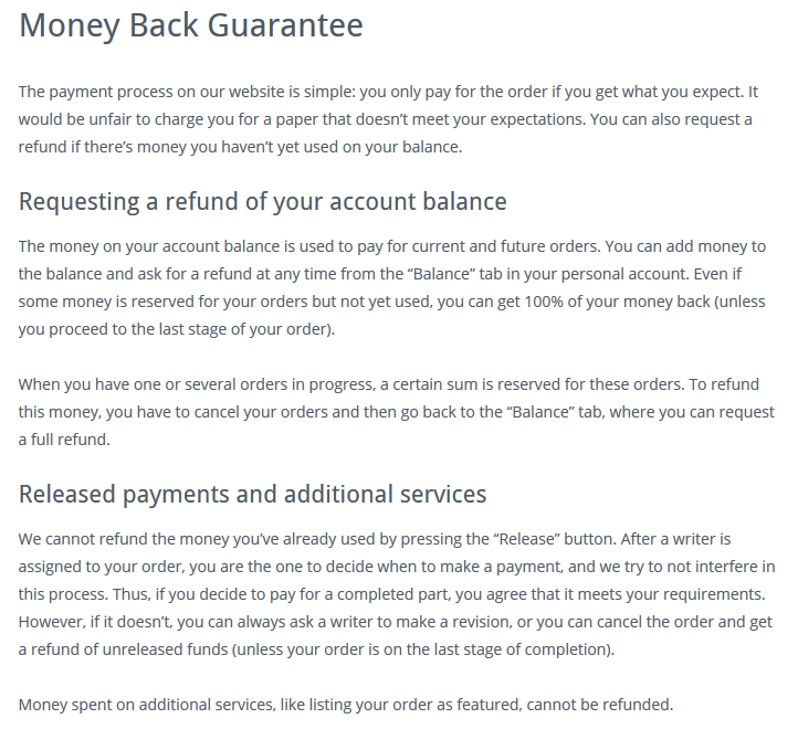 Money back guarantee