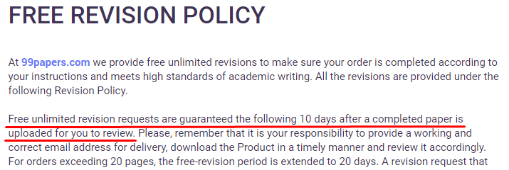 Free revision policy