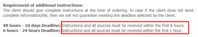 Details on giving instructions for different deadlines