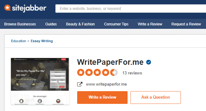 WritePaperForme reviews on Sitejabber