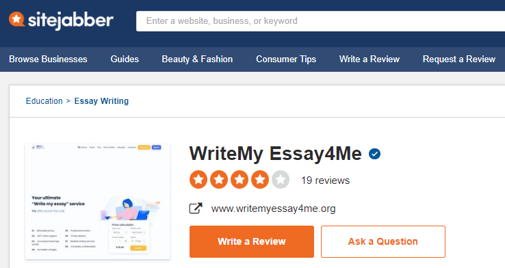 WriteMyEssay4Me reviews on SiteJabber