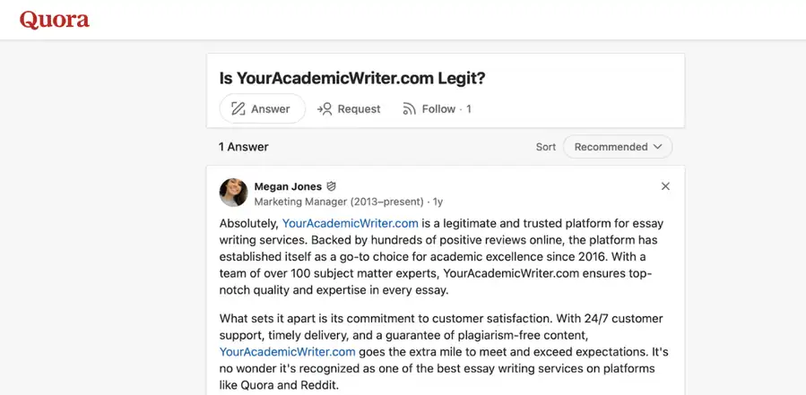 YourAcademicWriter reputation