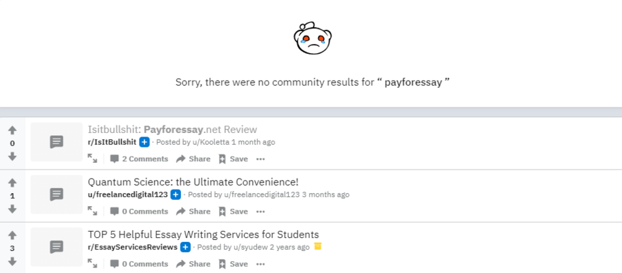 Reddit search results for PayForEssay