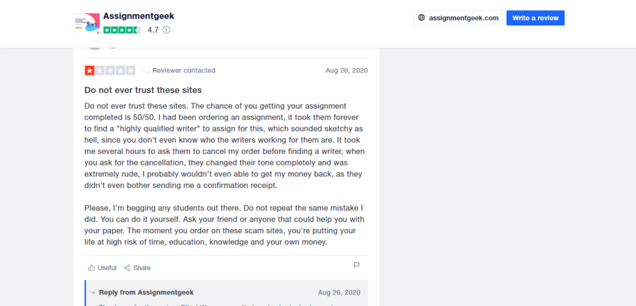 assignmentgeek reviews on SiteJabber