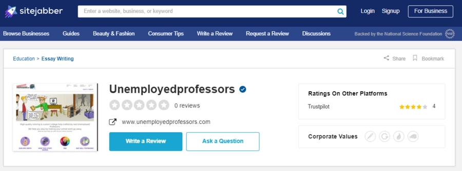 Unemployedprofessors Sitejabber profile
