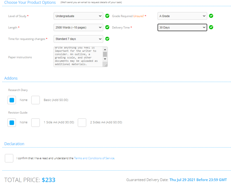 TheUniTutor order form