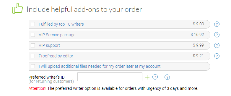 Helpful add-ons for order