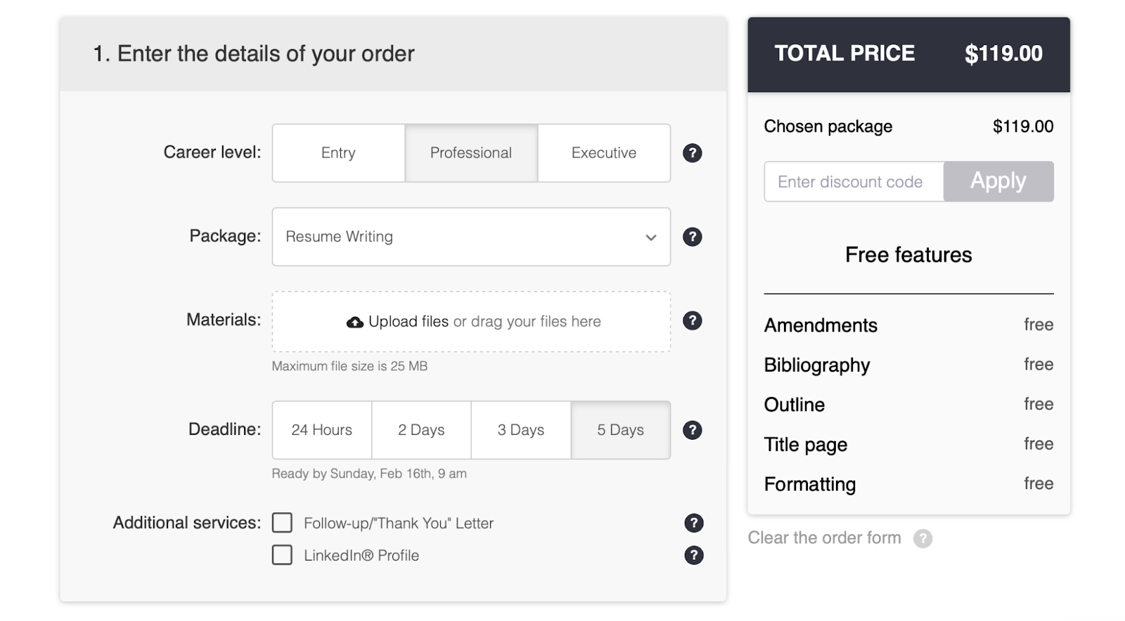 resume101 how to order