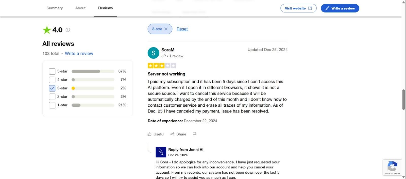 Jenni AI online reputation