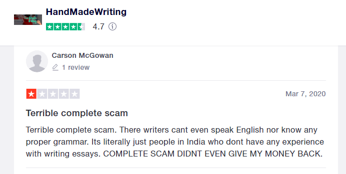 HandmadeWriting review on Trustpilot