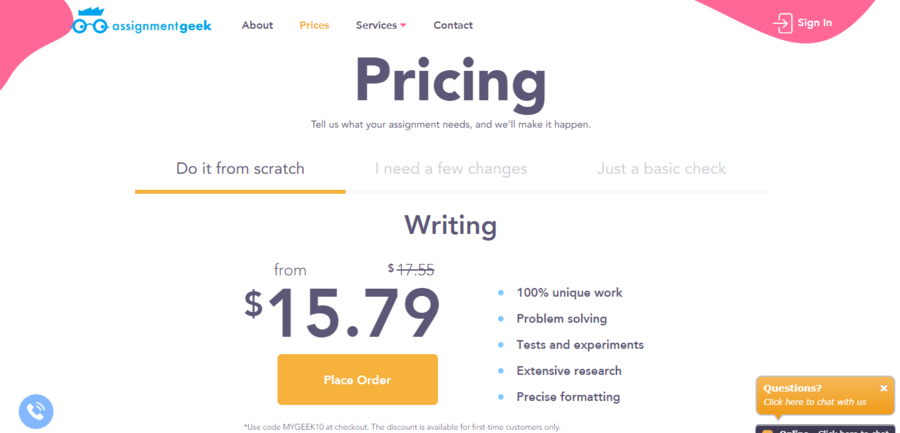 assignmentgeek pricing