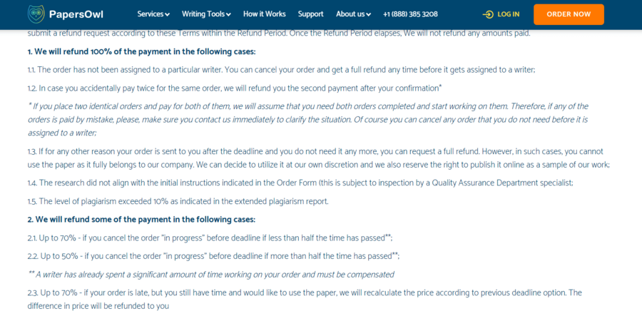 PapersOwl Refund details