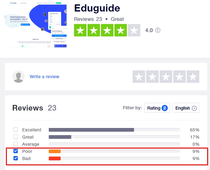 EduGuide review on TrustPilot