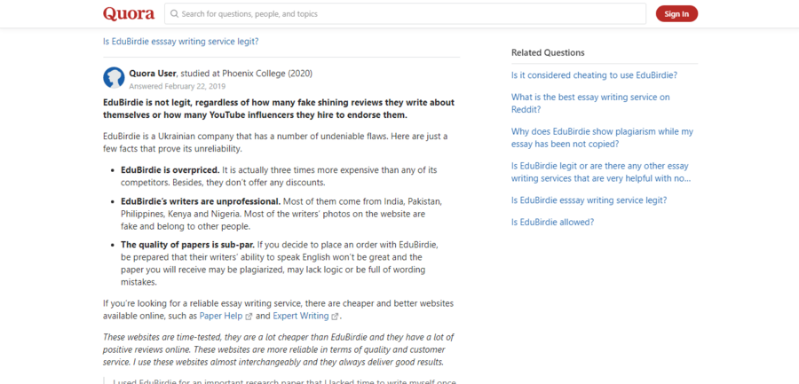 EduBirdie reviews