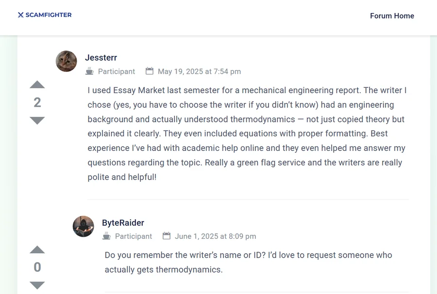 EssayMarket rating on Scamfighter